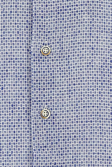 Mavi Uzun Kol Slim Fit Dar Kesim Desenli Pamuklu Keten Gömlek