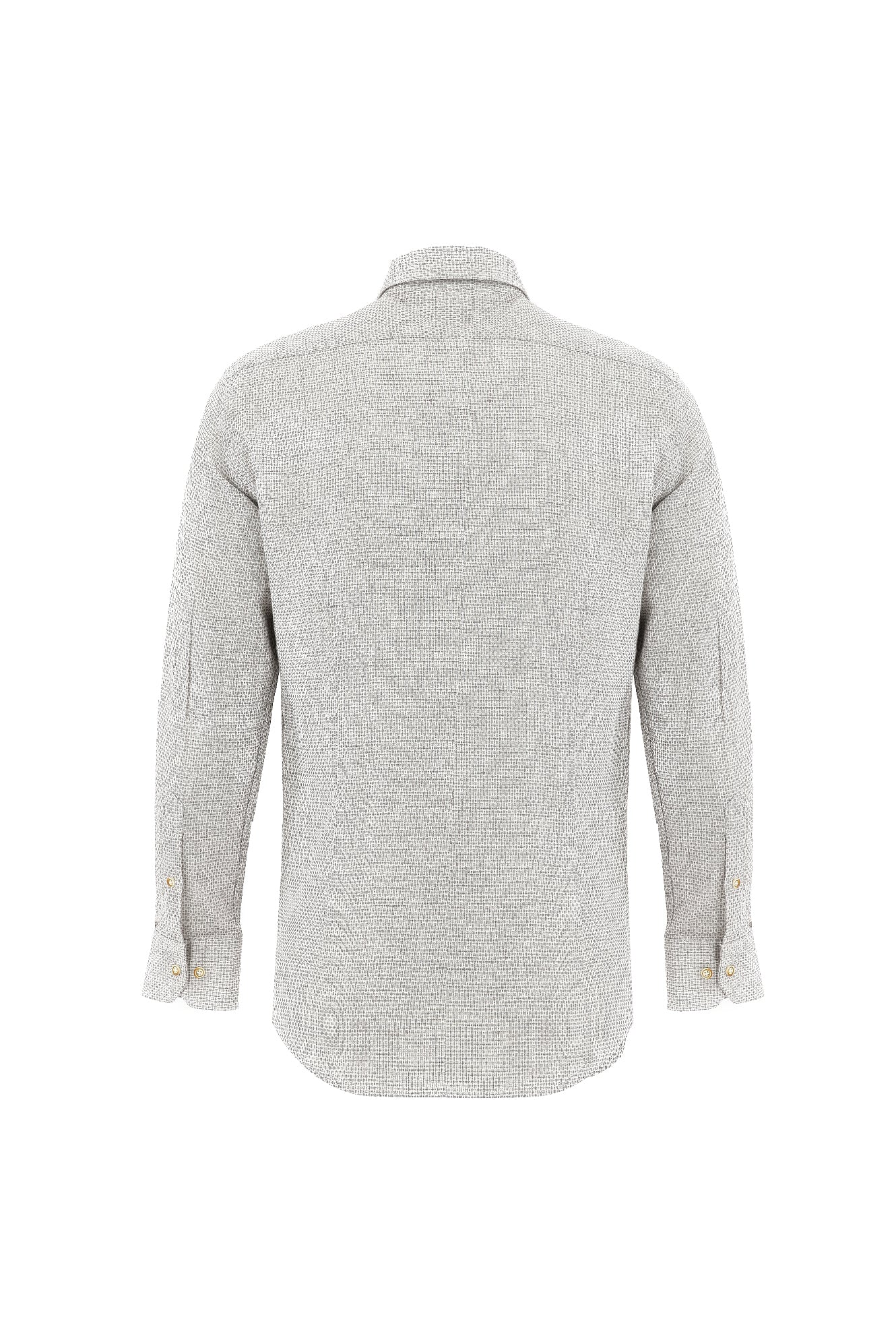 Koyu Bej Uzun Kol Slim Fit Dar Kesim Desenli Keten Karışımlı Gömlek