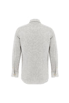 Koyu Bej Uzun Kol Slim Fit Dar Kesim Desenli Keten Karışımlı Gömlek