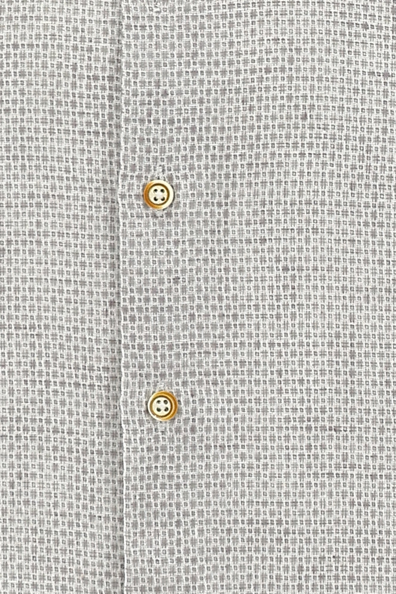 Koyu Bej Uzun Kol Slim Fit Dar Kesim Desenli Keten Karışımlı Gömlek