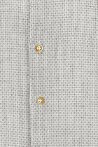 Koyu Bej Uzun Kol Slim Fit Dar Kesim Desenli Keten Karışımlı Gömlek