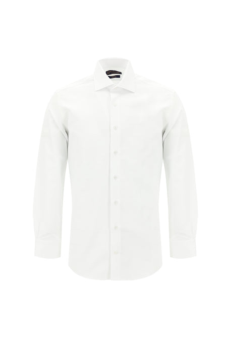 Beyaz Uzun Kol Slim Fit Dar Kesim Klasik Desenli Pamuk Gömlek