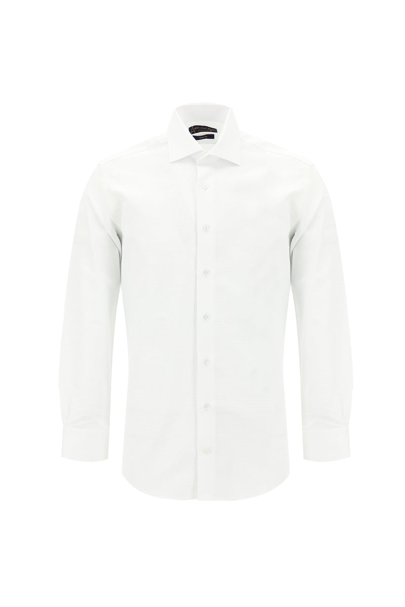 Beyaz Uzun Kol Slim Fit Dar Kesim Klasik Desenli Pamuk Gömlek