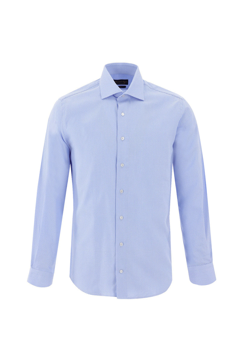 Koyu Mavi  Uzun Kol Slim Fit Dar Kesim Klasik Desenli Pamuk Gömlek