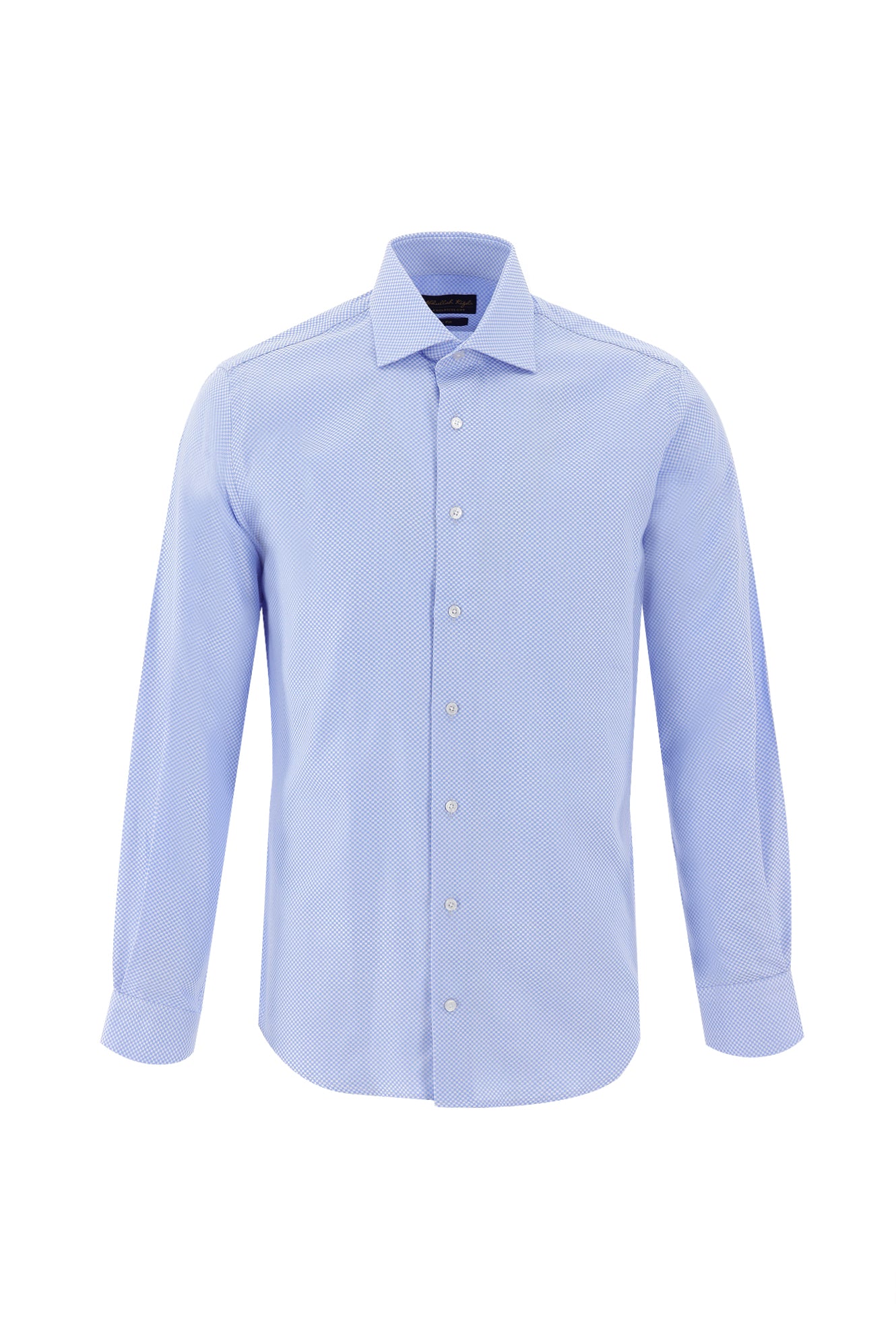 Koyu Mavi  Uzun Kol Slim Fit Dar Kesim Klasik Desenli Pamuk Gömlek