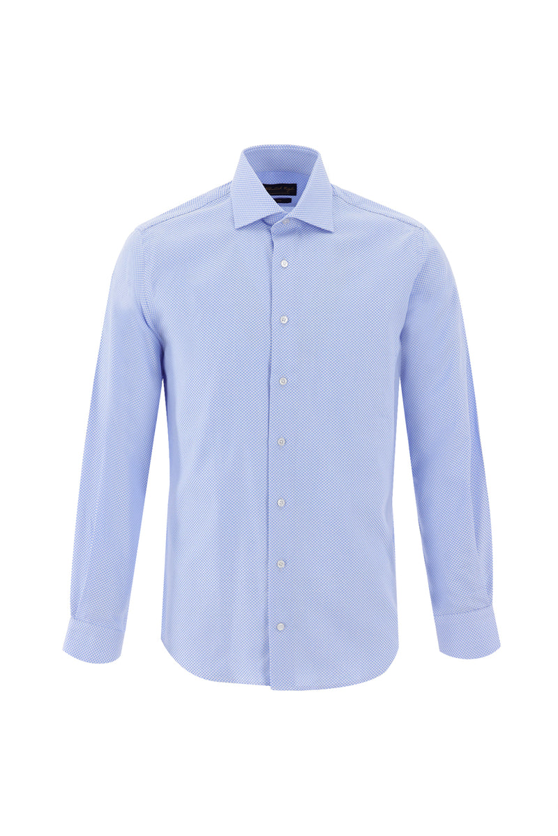 Koyu Mavi  Uzun Kol Slim Fit Dar Kesim Klasik Desenli Pamuk Gömlek