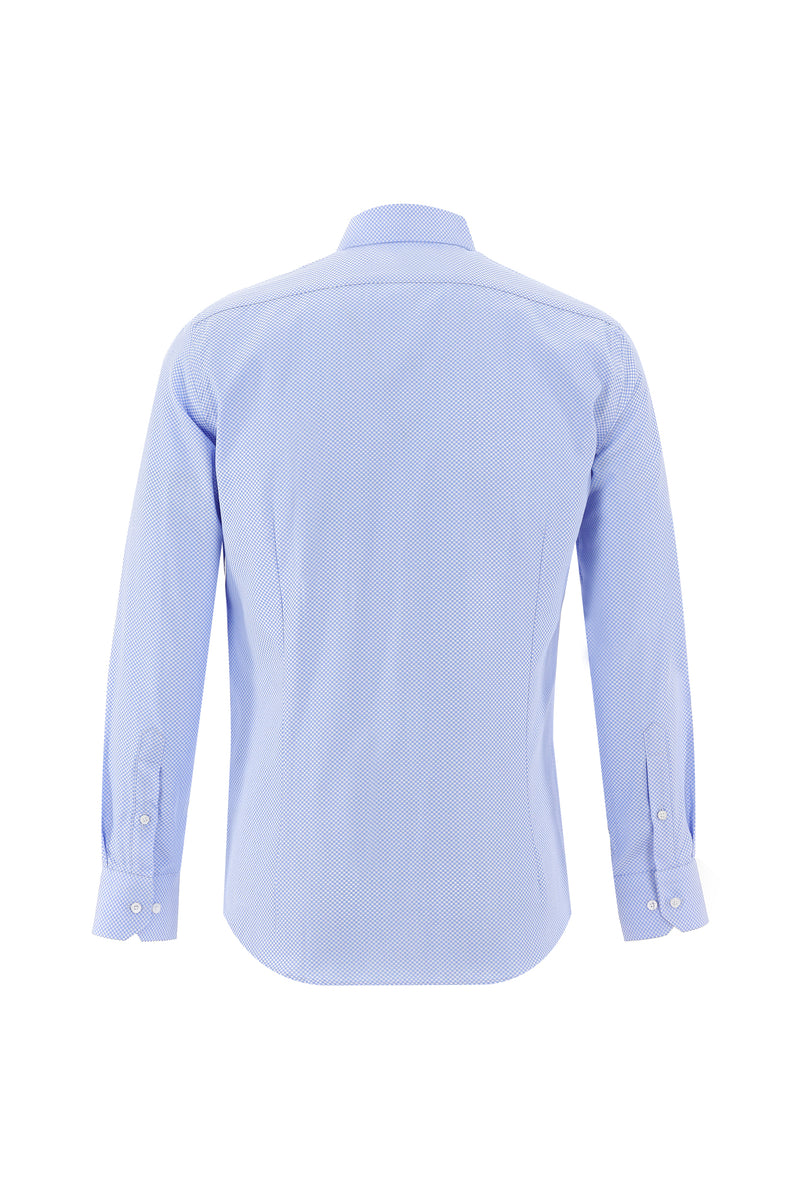 Koyu Mavi  Uzun Kol Slim Fit Dar Kesim Klasik Desenli Pamuk Gömlek