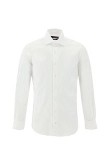 Beyaz Uzun Kol Slim Fit Dar Kesim Klasik Desenli Pamuk Gömlek