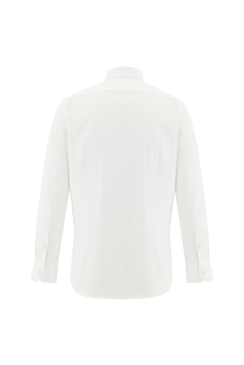 Beyaz Uzun Kol Slim Fit Dar Kesim Klasik Desenli Pamuk Gömlek