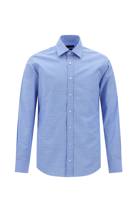 Koyu Mavi  Uzun Kol Slim Fit Dar Kesim Klasik Desenli Pamuk Gömlek