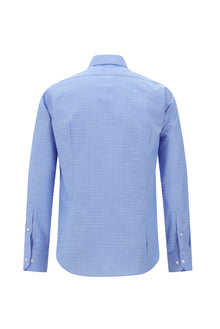 Koyu Mavi  Uzun Kol Slim Fit Dar Kesim Klasik Desenli Pamuk Gömlek