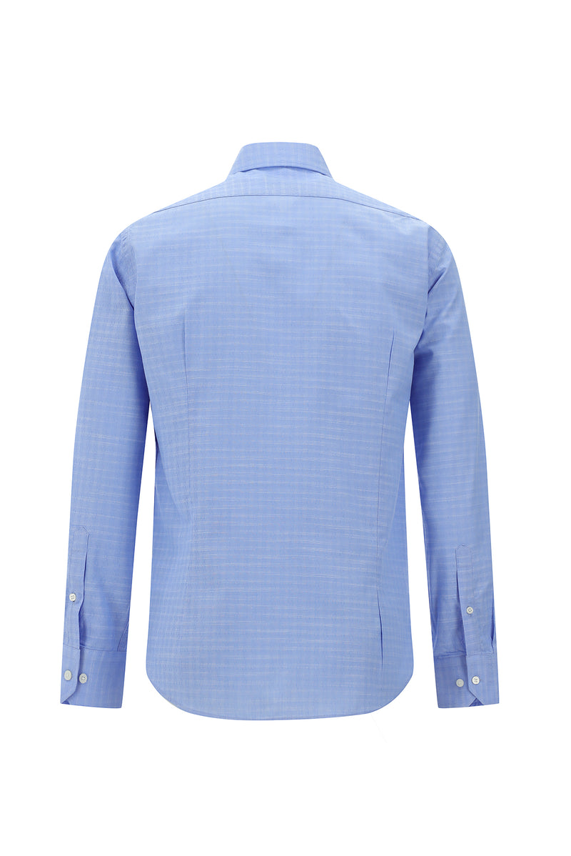 Koyu Mavi  Uzun Kol Slim Fit Dar Kesim Klasik Desenli Pamuk Gömlek