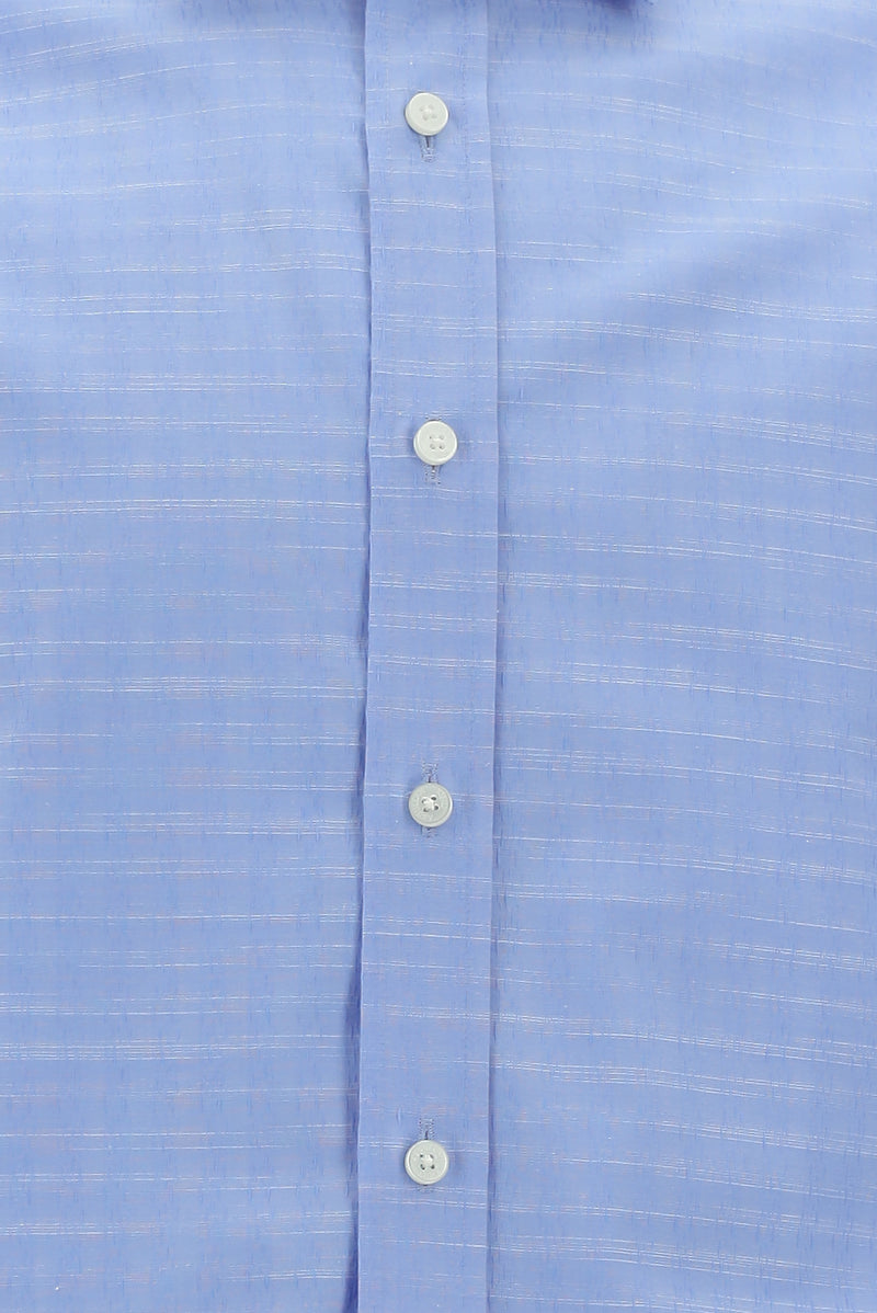 Koyu Mavi  Uzun Kol Slim Fit Dar Kesim Klasik Desenli Pamuk Gömlek