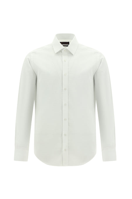 Beyaz Uzun Kol Slim Fit Dar Kesim Klasik Desenli Pamuk Gömlek