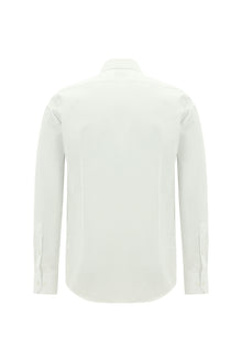 Beyaz Uzun Kol Slim Fit Dar Kesim Klasik Desenli Pamuk Gömlek