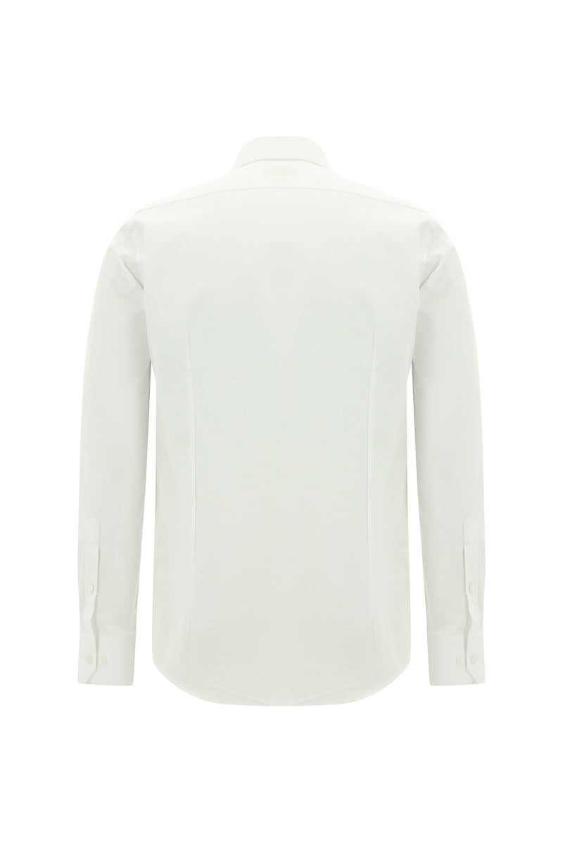 Beyaz Uzun Kol Slim Fit Dar Kesim Klasik Desenli Pamuk Gömlek