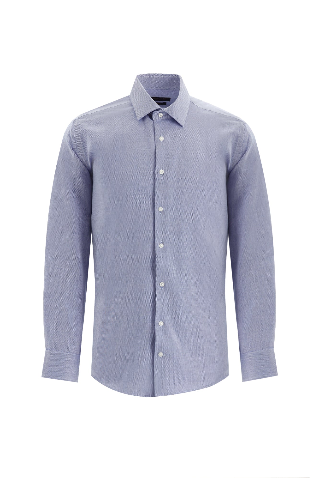 Koyu Mavi  Uzun Kol Slim Fit Dar Kesim Klasik Desenli Pamuk Gömlek