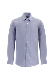 Koyu Mavi  Uzun Kol Slim Fit Dar Kesim Klasik Desenli Pamuk Gömlek