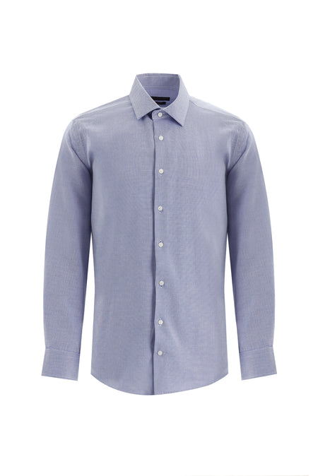 Koyu Mavi  Uzun Kol Slim Fit Dar Kesim Klasik Desenli Pamuk Gömlek