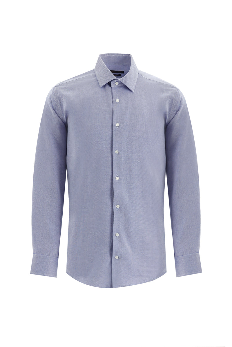 Koyu Mavi  Uzun Kol Slim Fit Dar Kesim Klasik Desenli Pamuk Gömlek