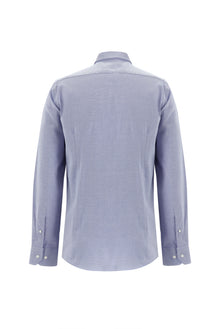 Koyu Mavi  Uzun Kol Slim Fit Dar Kesim Klasik Desenli Pamuk Gömlek