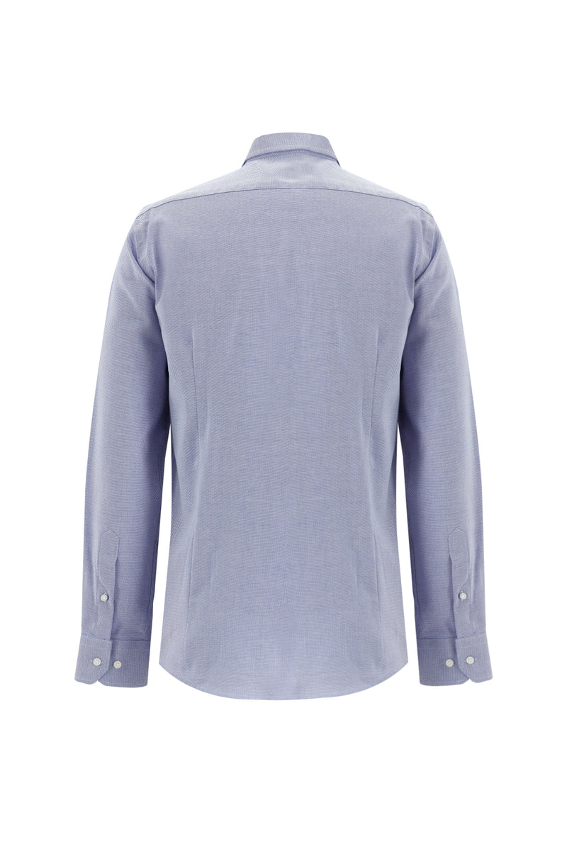 Koyu Mavi  Uzun Kol Slim Fit Dar Kesim Klasik Desenli Pamuk Gömlek