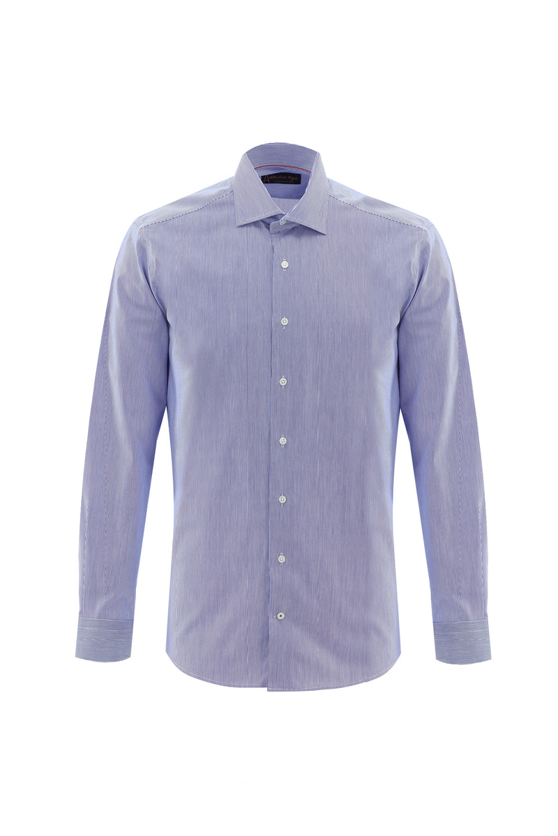 Açık Lacivert Uzun Kol Regular Fit Çizgili Pamuk Gömlek