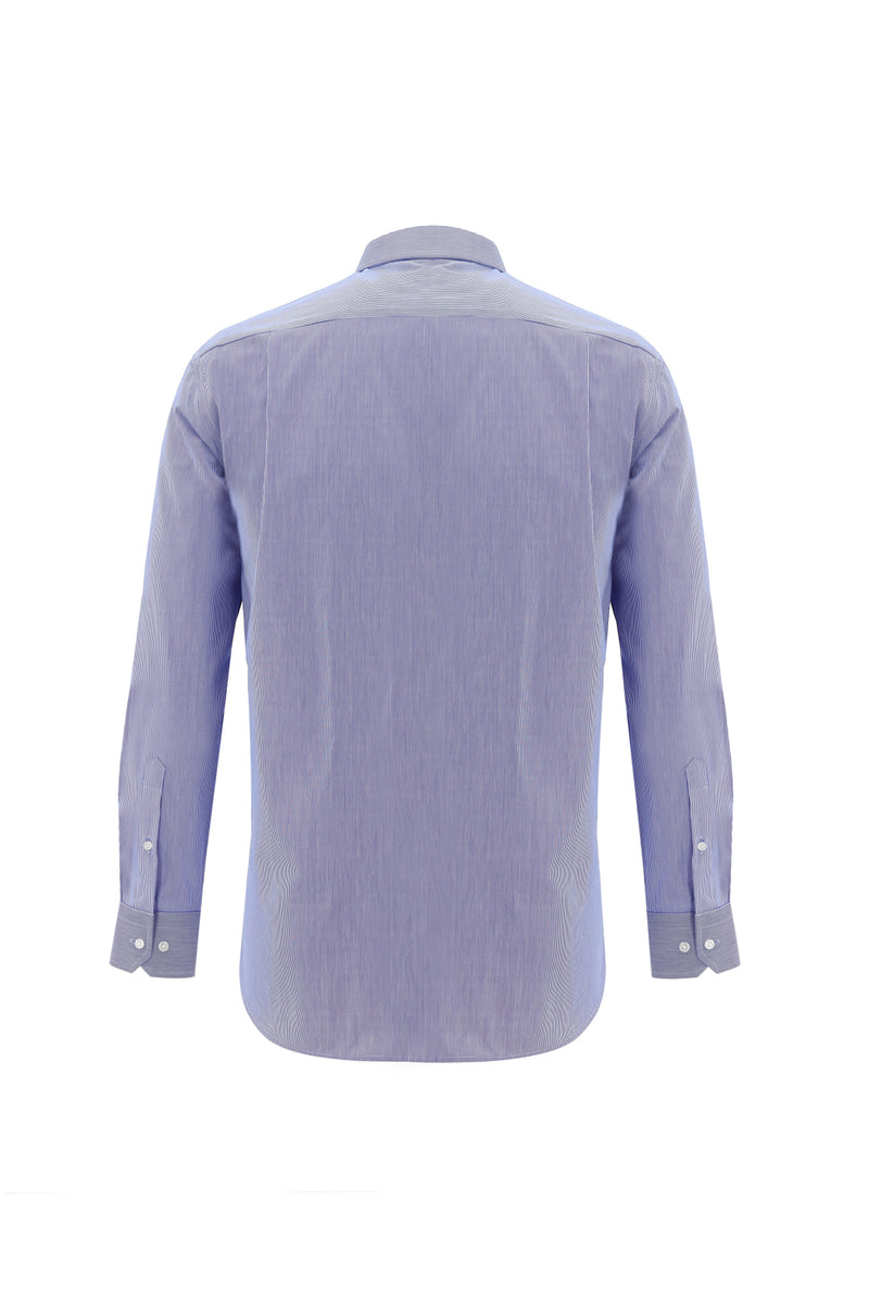 Açık Lacivert Uzun Kol Regular Fit Çizgili Pamuk Gömlek