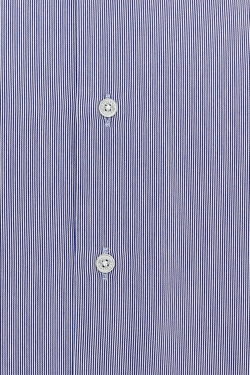 Açık Lacivert Uzun Kol Regular Fit Çizgili Pamuk Gömlek