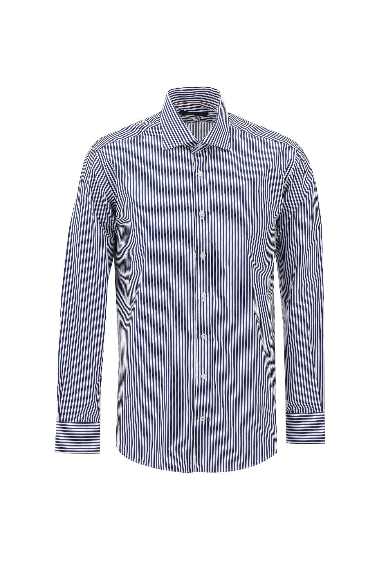 Koyu Lacivert Uzun Kol Regular Fit Çizgili Pamuk Gömlek