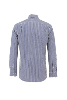 Koyu Lacivert Uzun Kol Regular Fit Çizgili Pamuk Gömlek