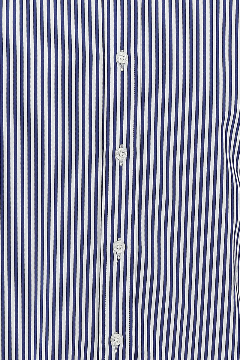 Koyu Lacivert Uzun Kol Regular Fit Çizgili Pamuk Gömlek