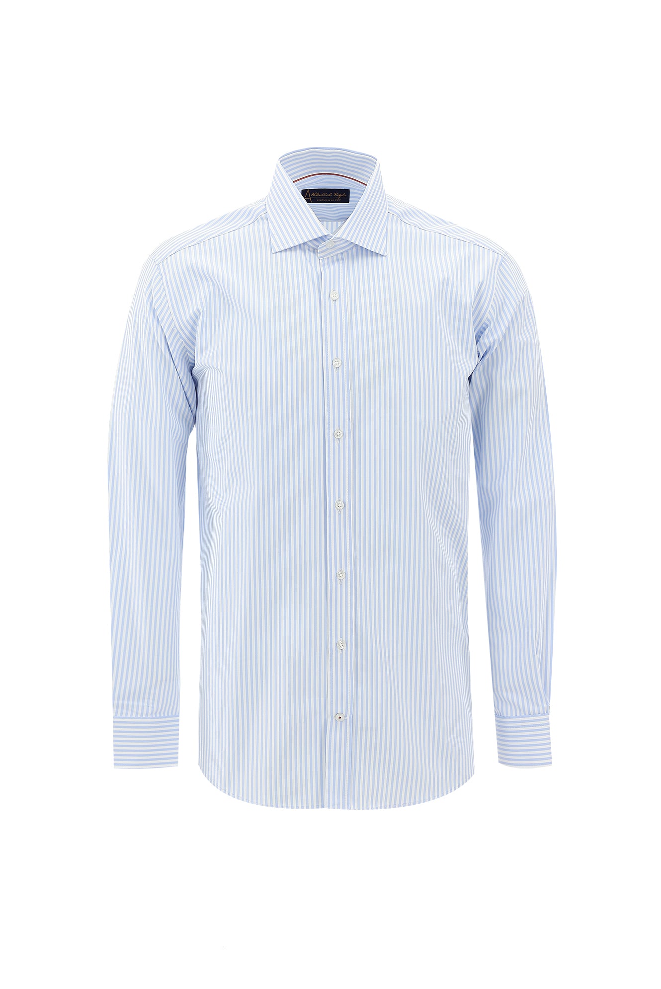 Açık Mavi Uzun Kol Regular Fit Çizgili Pamuk Gömlek