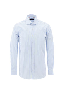 Açık Mavi Uzun Kol Regular Fit Çizgili Pamuk Gömlek