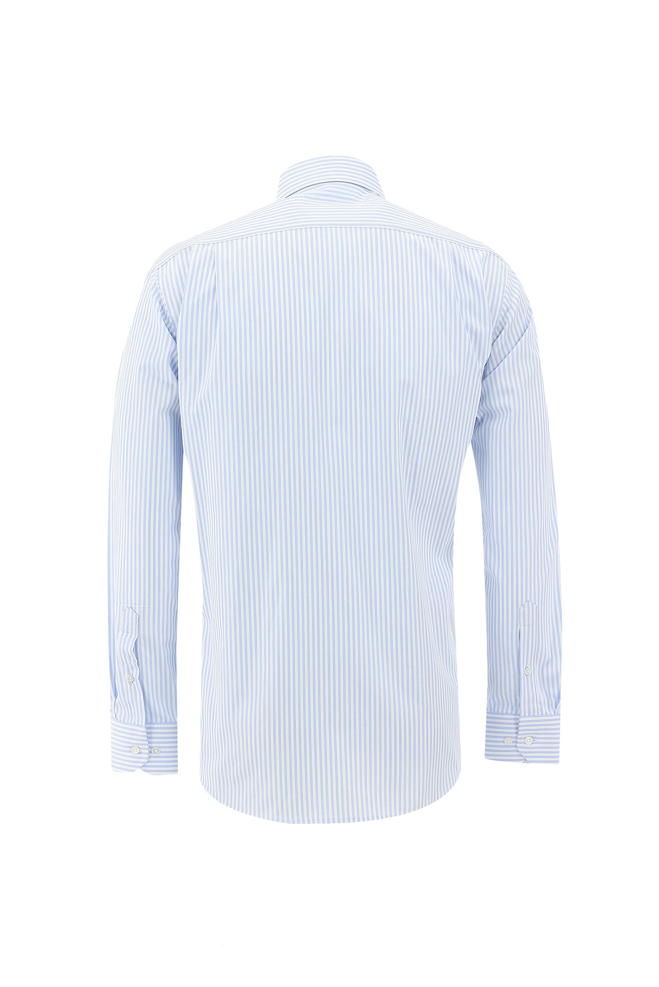 Açık Mavi Uzun Kol Regular Fit Çizgili Pamuk Gömlek