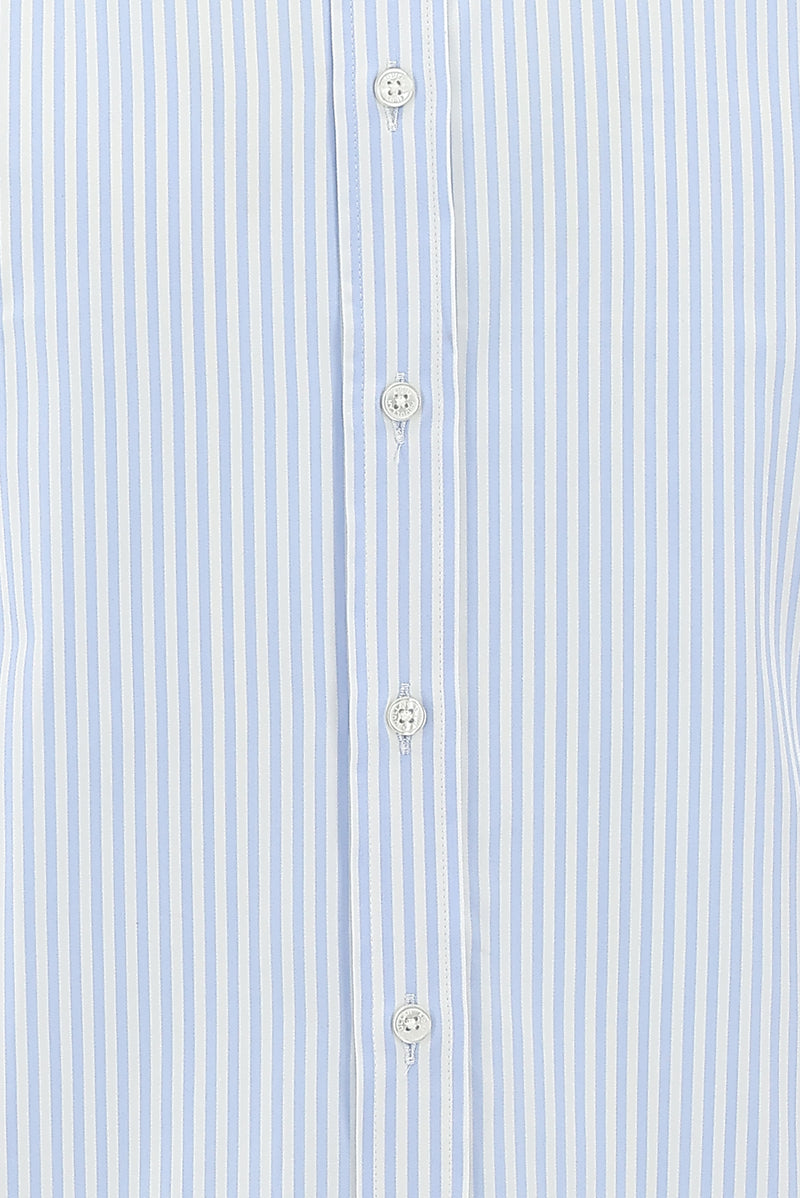Açık Mavi Uzun Kol Regular Fit Çizgili Pamuk Gömlek
