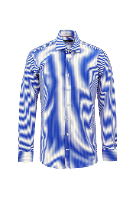 Mavi Uzun Kol Regular Fit Çizgili Pamuk Gömlek