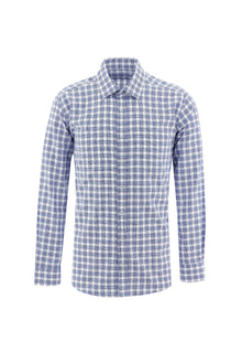 Orta Lacivert Uzun Kol Regular Fit Ekose Pamuk Gömlek