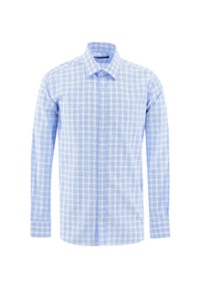Açık Mavi Uzun Kol Regular Fit Ekose Pamuk Gömlek