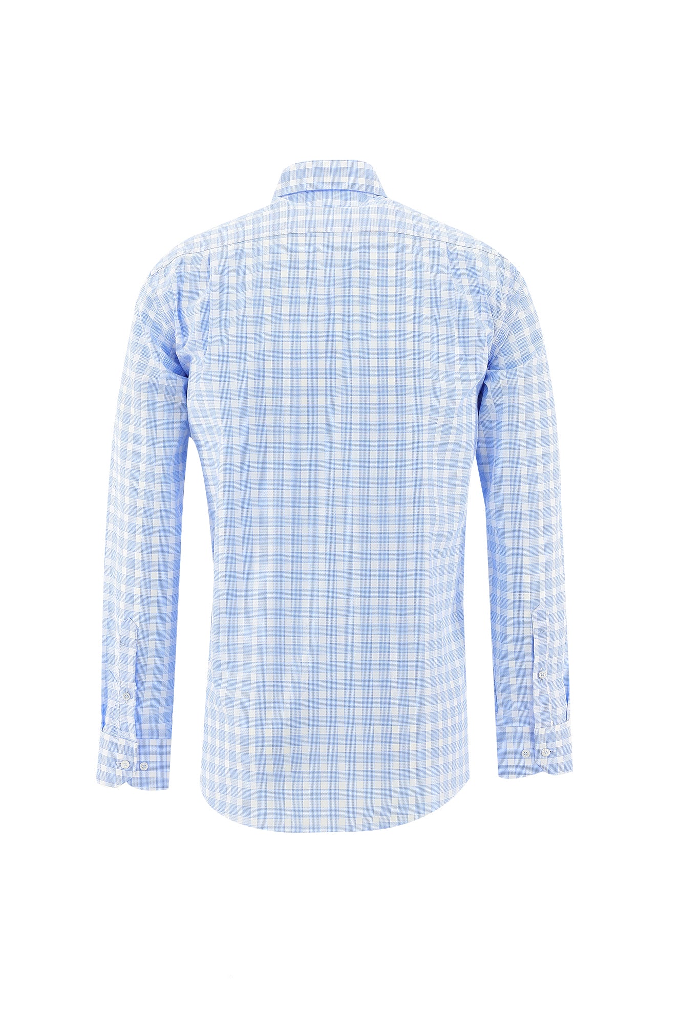 Açık Mavi Uzun Kol Regular Fit Ekose Pamuk Gömlek