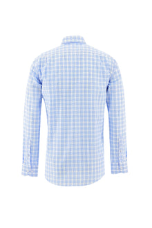 Açık Mavi Uzun Kol Regular Fit Ekose Pamuk Gömlek