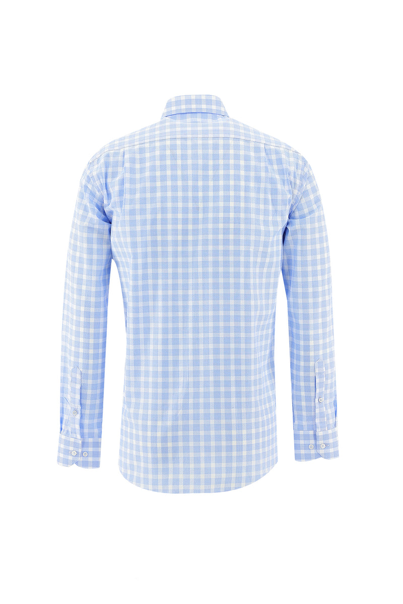 Açık Mavi Uzun Kol Regular Fit Ekose Pamuk Gömlek