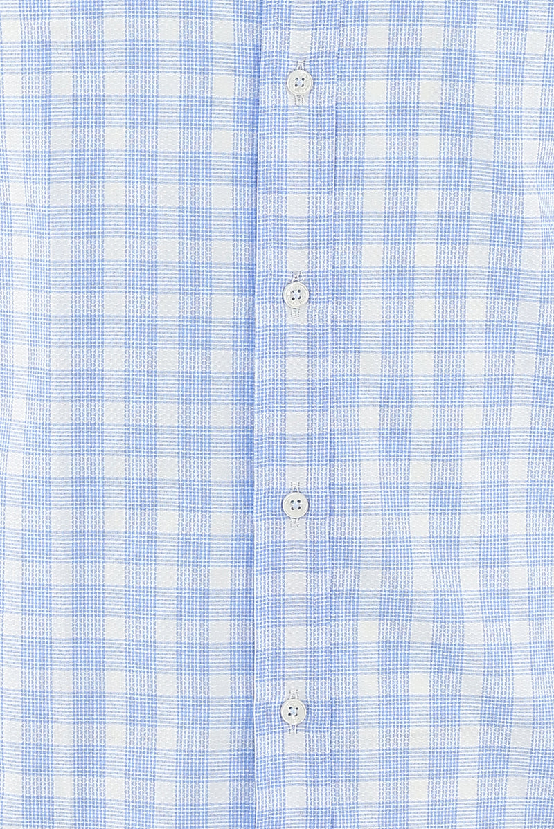 Açık Mavi Uzun Kol Regular Fit Ekose Pamuk Gömlek