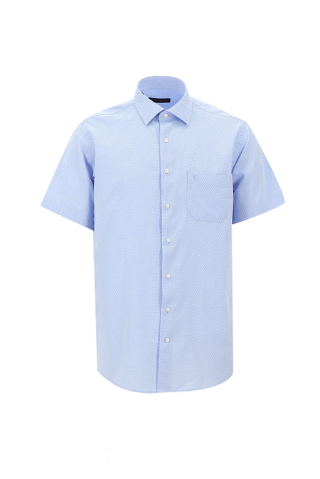 Açık Mavi Kısa Kol Regular Fit Desenli Spor Pamuk Gömlek