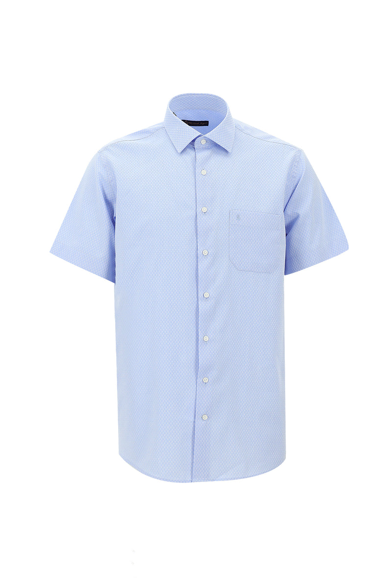 Açık Mavi Kısa Kol Regular Fit Desenli Spor Pamuk Gömlek