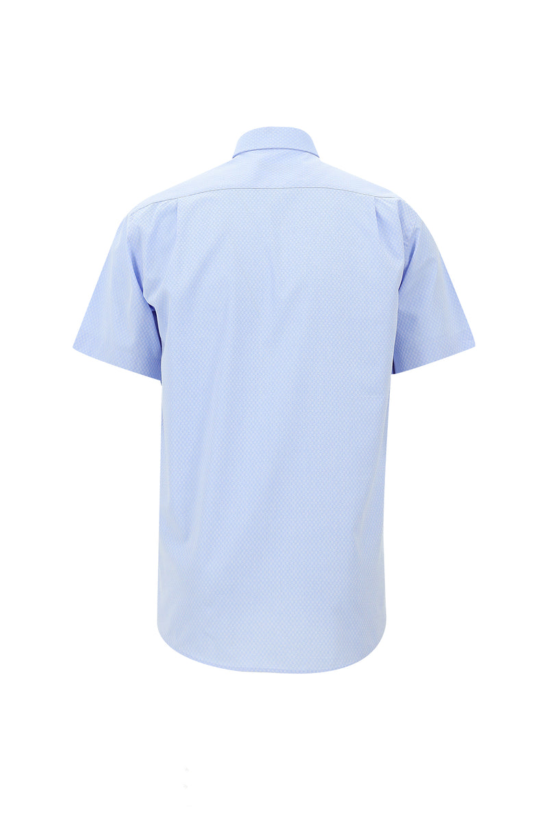 Açık Mavi Kısa Kol Regular Fit Desenli Spor Pamuk Gömlek