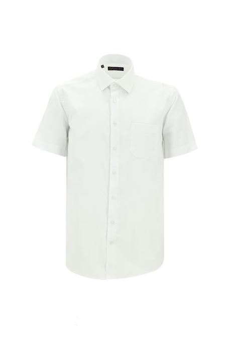 Beyaz Kısa Kol Regular Fit Desenli Pamuk Gömlek