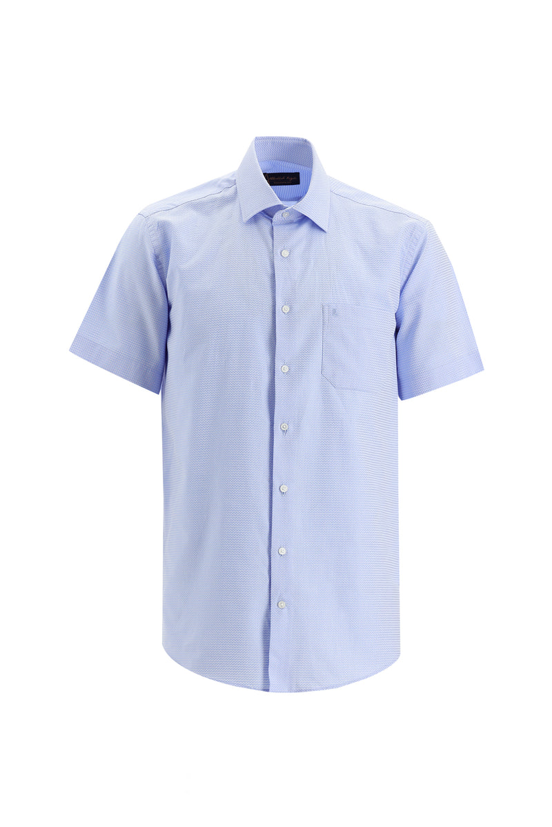 Açık Mavi Kısa Kol Regular Fit Desenli Spor Pamuk Gömlek