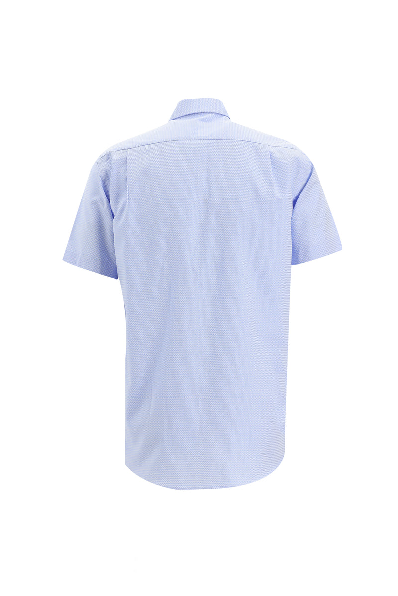 Açık Mavi Kısa Kol Regular Fit Desenli Spor Pamuk Gömlek