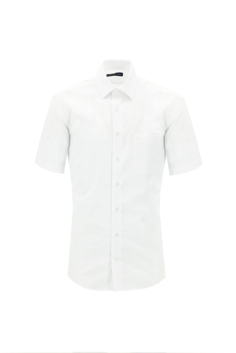 Beyaz Kısa Kol Regular Fit Desenli Pamuk Gömlek